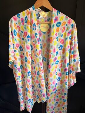 White Multicolor Leopard Print Kimono